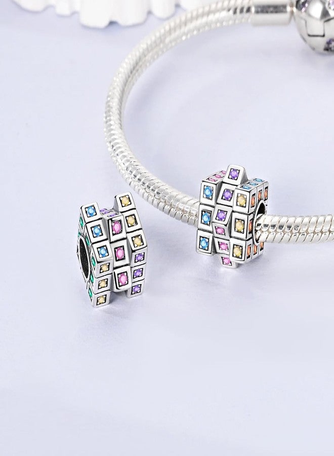 NARMO 925 Sterling Silver Charm for Women Bracelets Colorful Rubik's Cube Charm Bead - Image 3